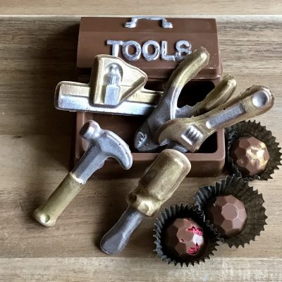 Chocolate Tool Box, with chocolates and Tools