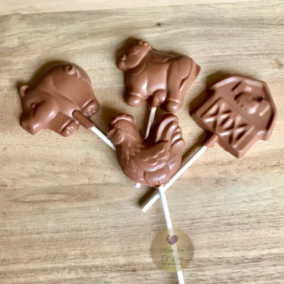 Farmyard Animals Chocolate Lollipops set.