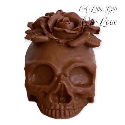 Rose Flower Solid Chocolate Skull
