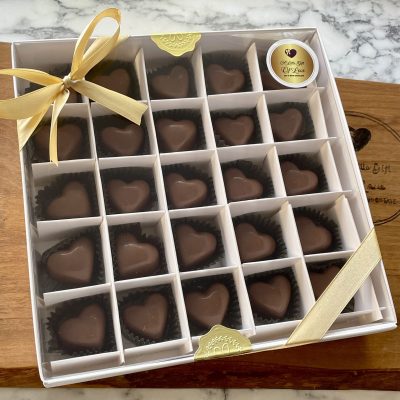 Gift box selection of handmade chocolate hearts